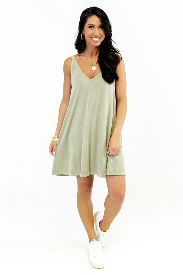 Picnic On The Beach Shift Dress In Light Sage