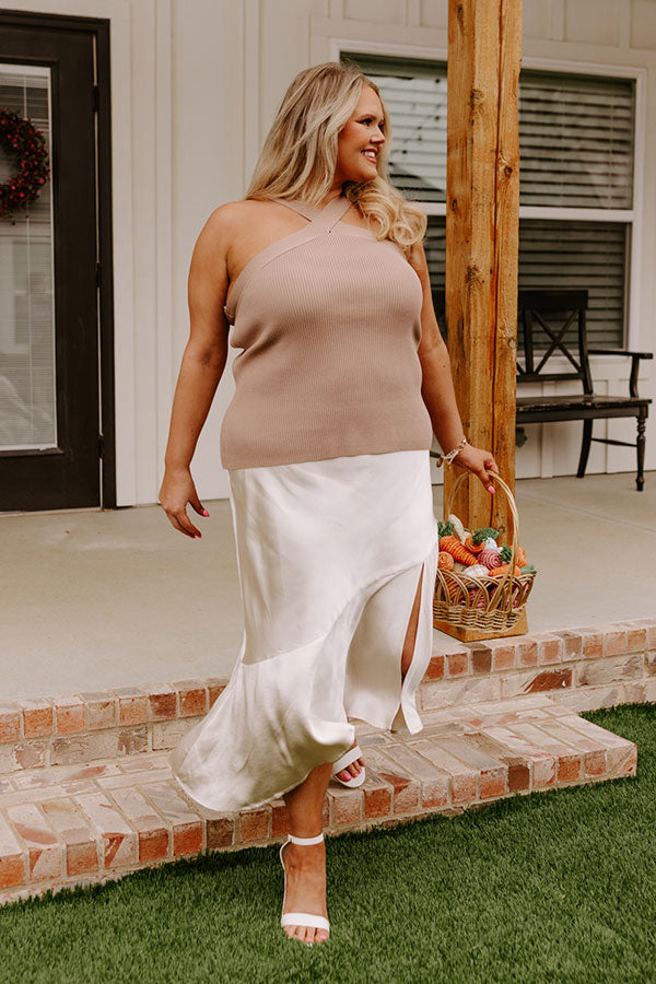 Enchanting Echoes Ribbed Top In Taupe Curves