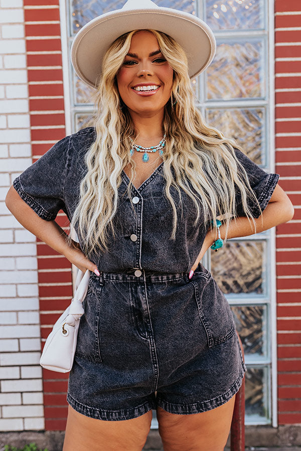 Manhattan Marvels Denim Romper in Vintage Black Curves Image - 1