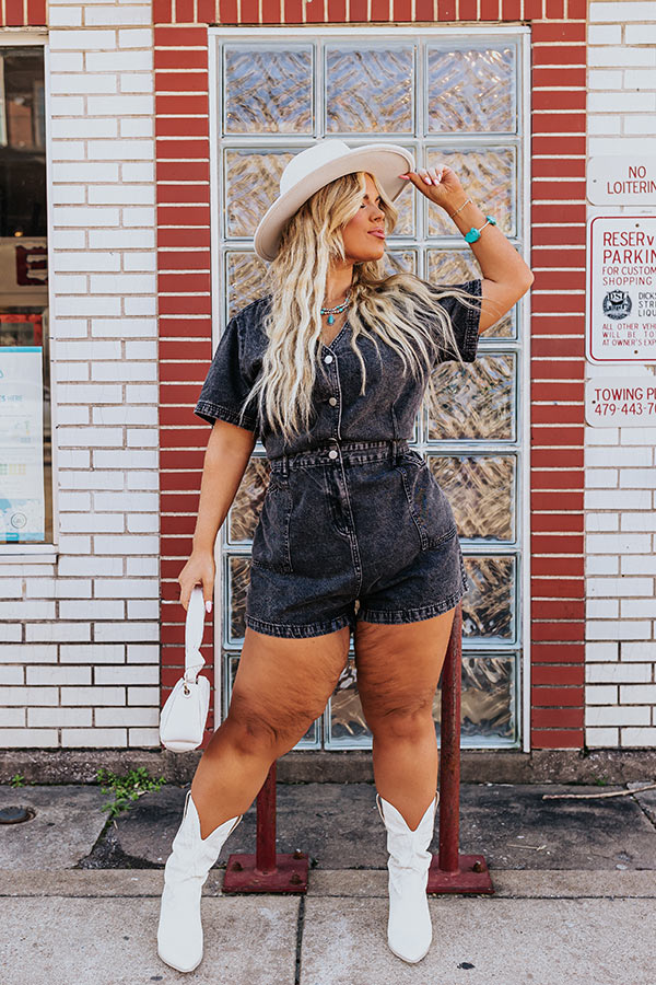 Manhattan Marvels Denim Romper in Vintage Black Curves Image - 1