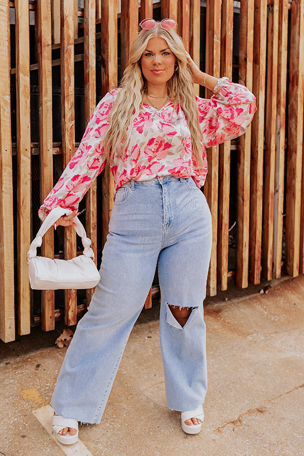 So Easy To Love Floral Top in Light Pink Curves Image - 1