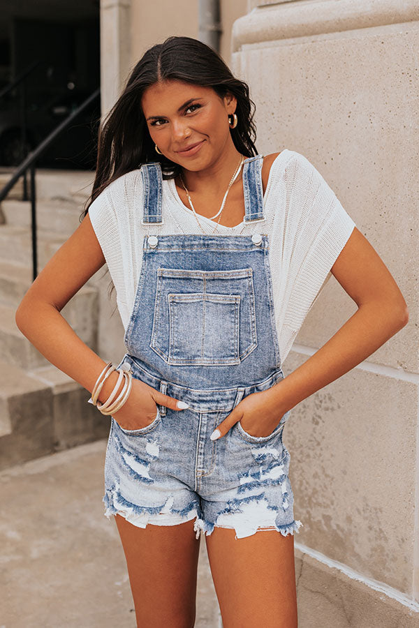 Denim Overall Shorts - Light blue washed out - Ladies | H&M US