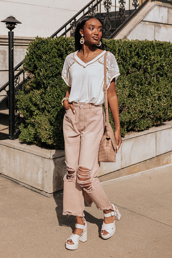 The Averie High Waist Distressed Straight Leg Jean in Latte