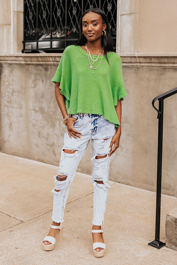 Stay Sweet Waffle Knit Shift Top in Kelly Green Image - 2