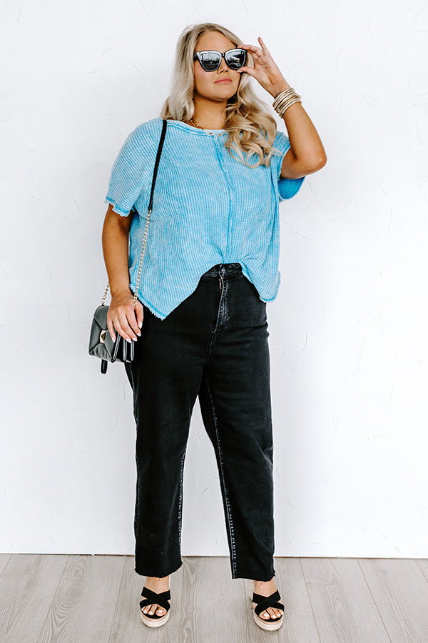 Along The Path Mineral Wash Knit Top In Sky Blue Curves Image - 2