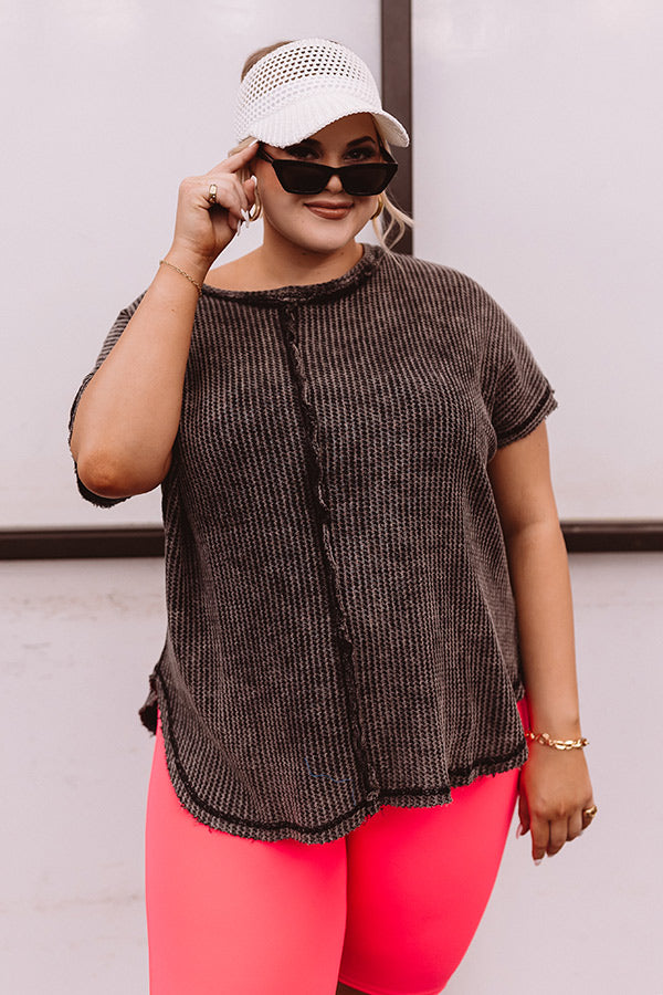 Along The Path Mineral Wash Knit Top In Vintage Black Curves Image - 1