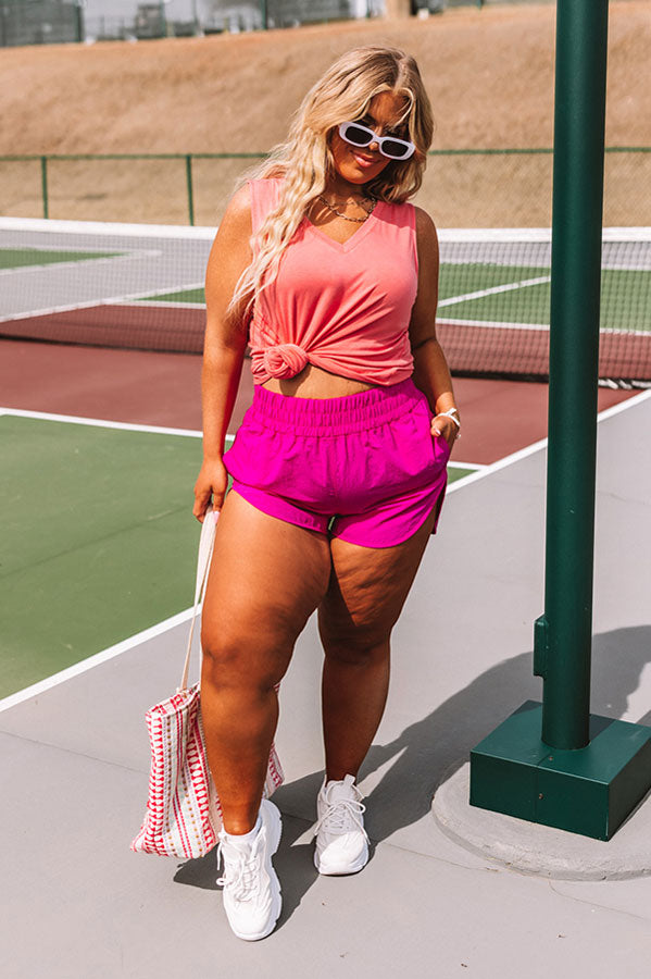 Extra Cardio High Waist Windbreaker Shorts In Hot Pink Curves