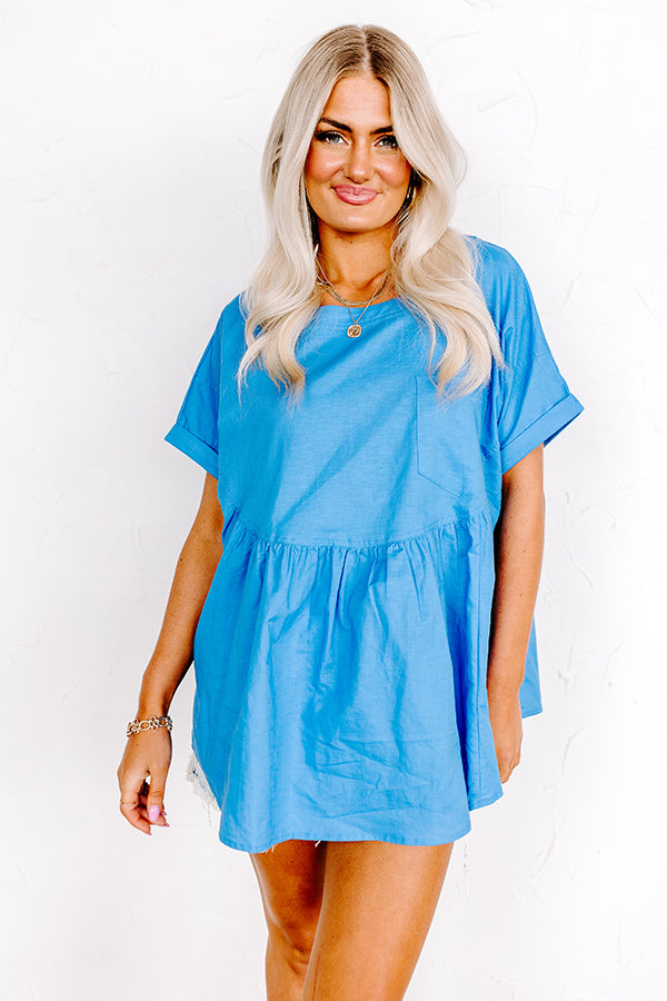 Greek Isles Linen-Blend Babydoll Top Ocean Blue Image - 3