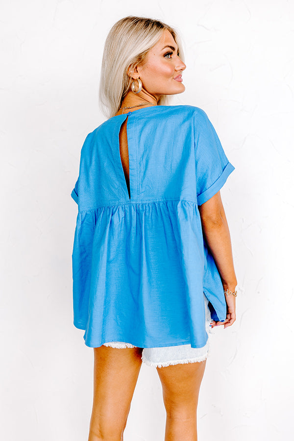Greek Isles Linen-Blend Babydoll Top Ocean Blue Image - 4