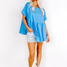 Greek Isles Linen-Blend Babydoll Top Ocean Blue Image - 1