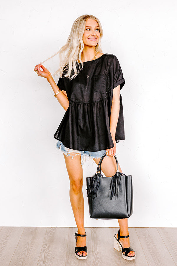 Greek Isles Linen-Blend Babydoll Top In Black Image - 2