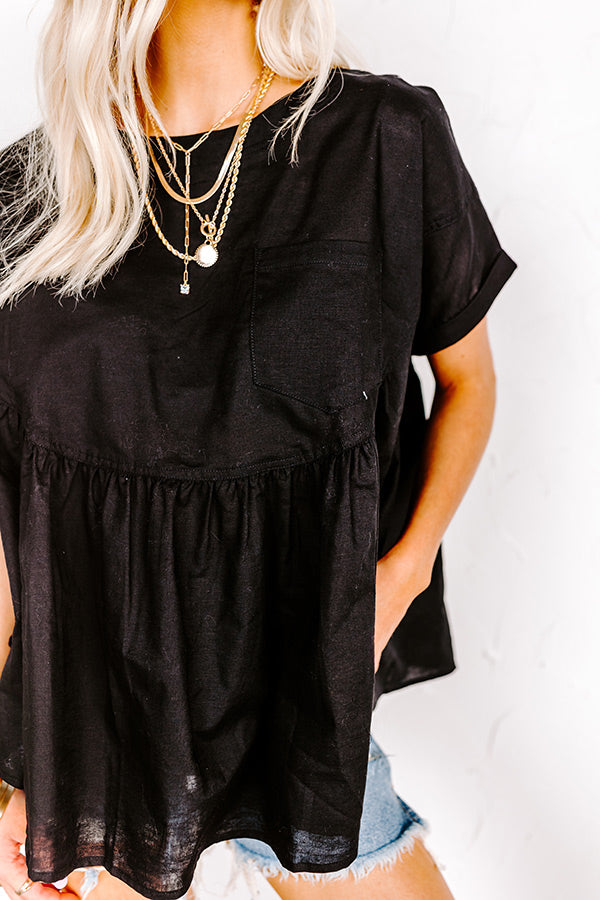 Greek Isles Linen-Blend Babydoll Top In Black Image - 3