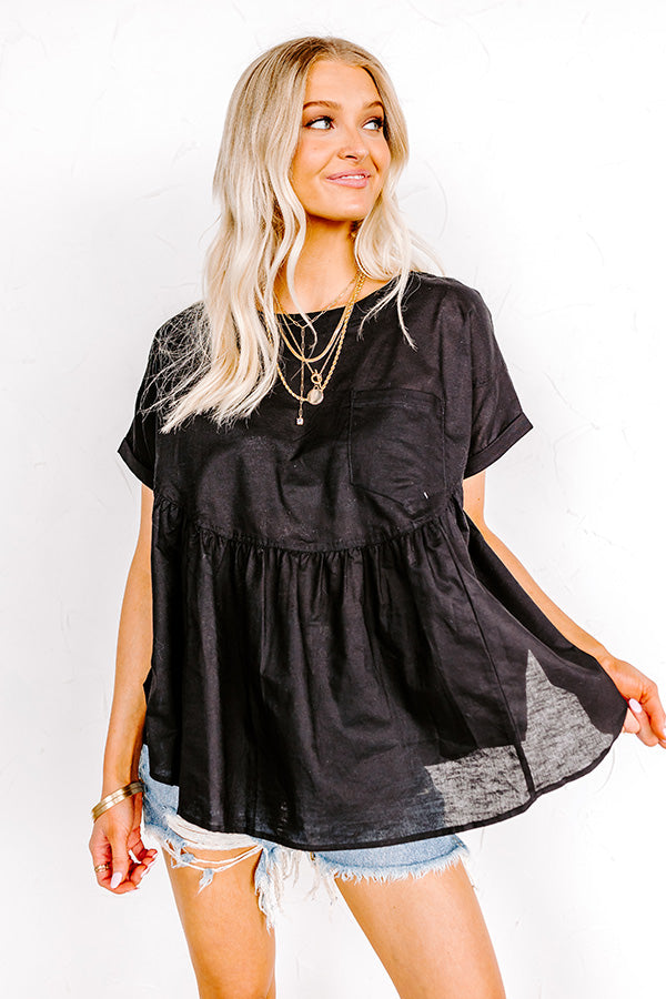 Greek Isles Linen-Blend Babydoll Top In Black Image - 1