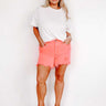 Risen Allison High Waist Distressed Shorts in Neon Coral Curves Image - 1