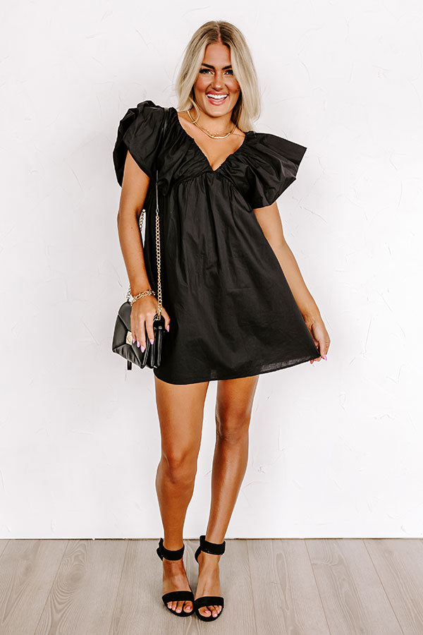 LORNA LUXE BLACK 'VICTORIA' EXAGGERATED PUFF BALL SHIRT DRESS