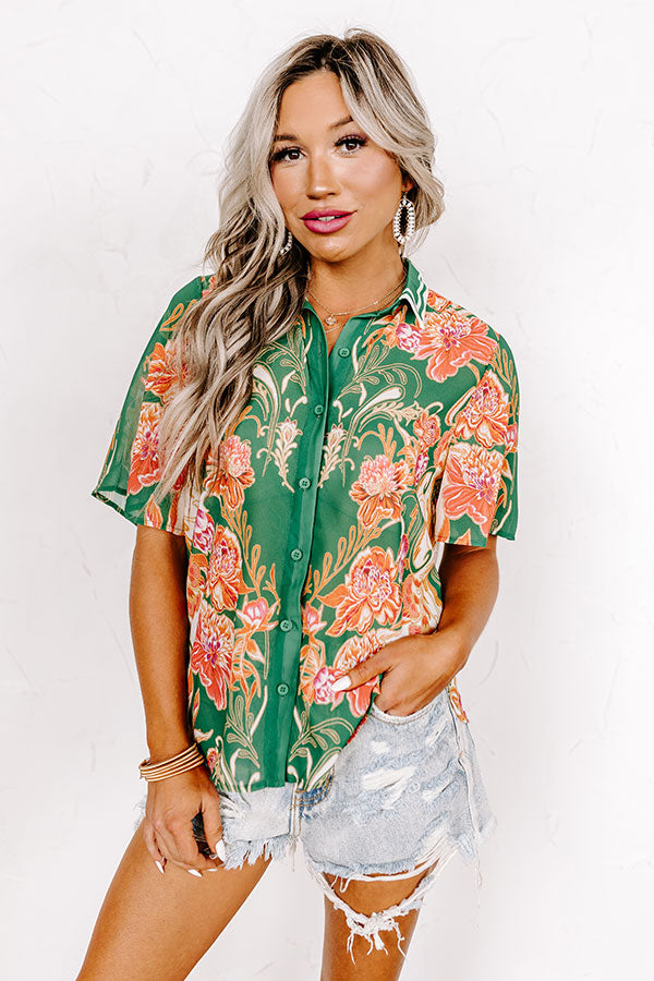 Coastal Call Button Up in Green Image - 1