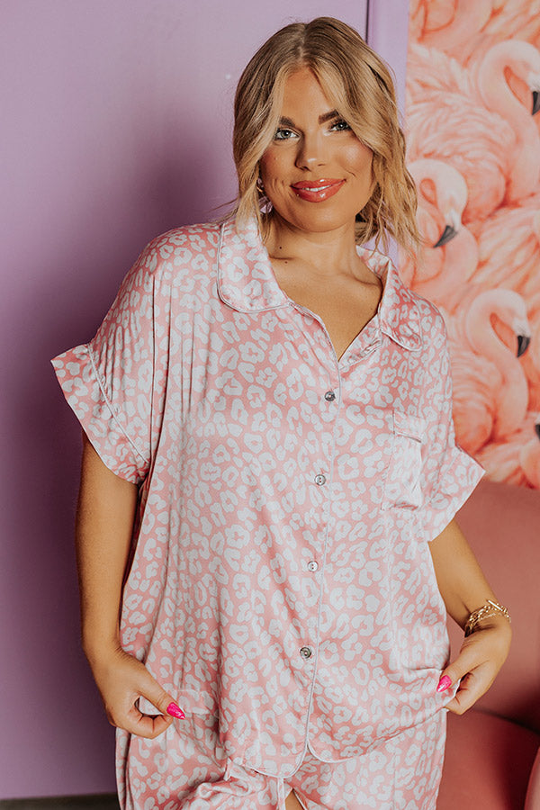 Always Down To Chill Pajama Top In Blush Curves Image - 5