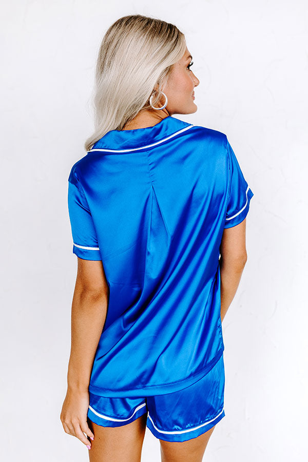 Morning Glory Satin Pajama Top In Royal Blue Image - 4