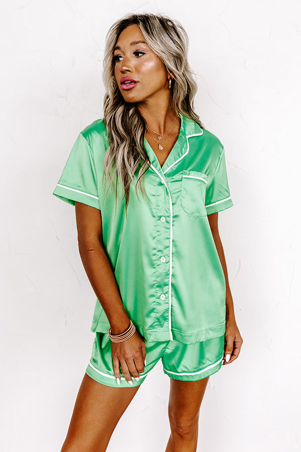 Morning Glory Satin Pajama Top In Kelly Green Image - 5