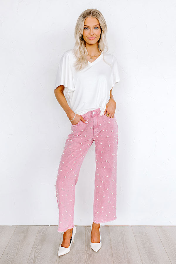The Lovette High Waist Embellished Straight Leg Jean in Pink