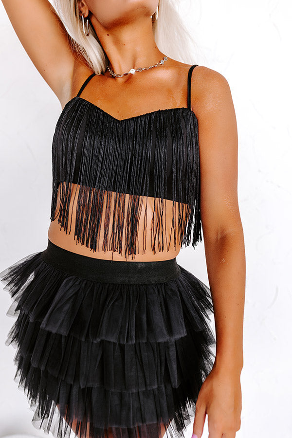 Have Fun Sequin Fringe Crop top and Skirt Set - Red