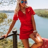 Stay Sophisticated Denim Romper In Red Image - 1