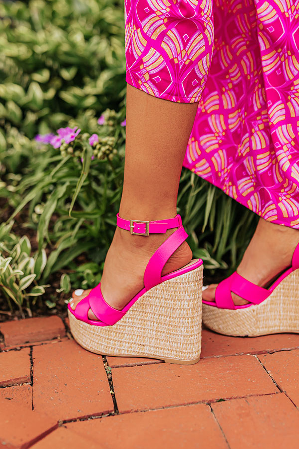The Kendal Faux Leather Wedge in Hot Pink 5.5 / Hot-Pink
