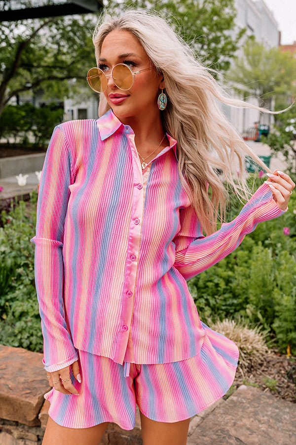 Delightful Dip Pleated Top In Pink