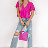 Romance Everywhere Embroidered Top In Hot Pink Image - 1