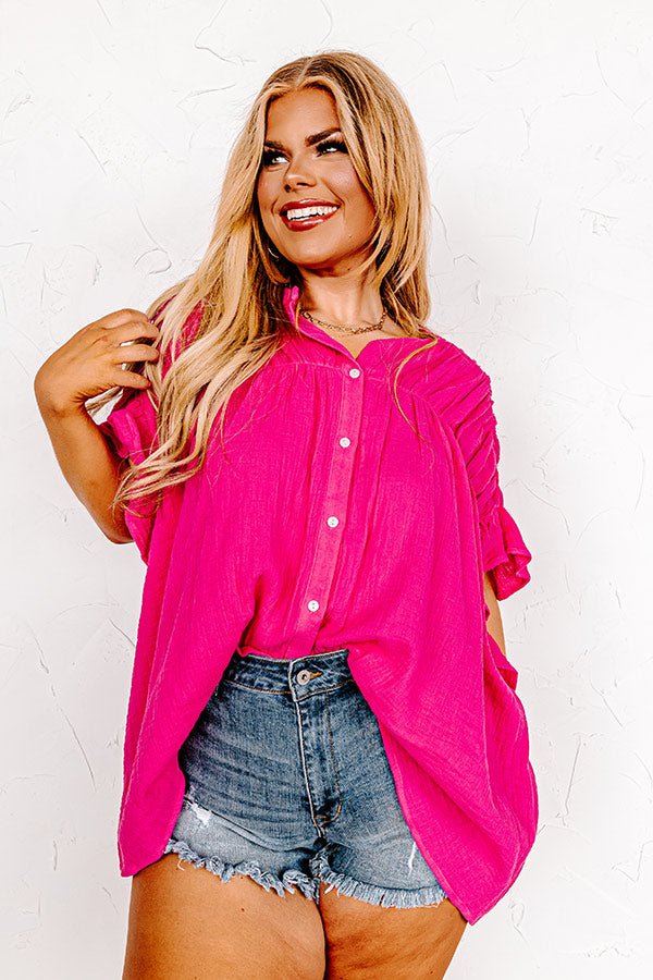 Divine Downtime Button Up in Hot Pink