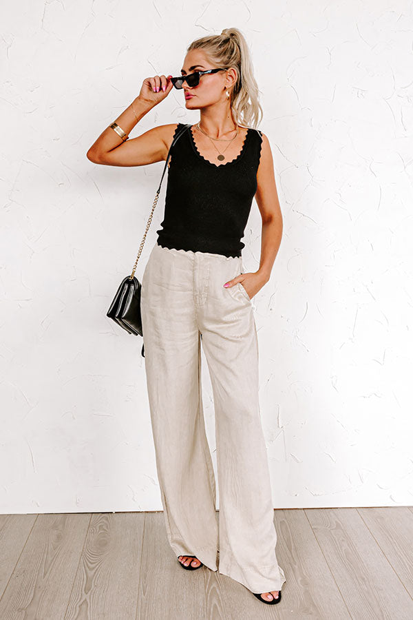 The Riley High Waist Chambray Trousers in Stone