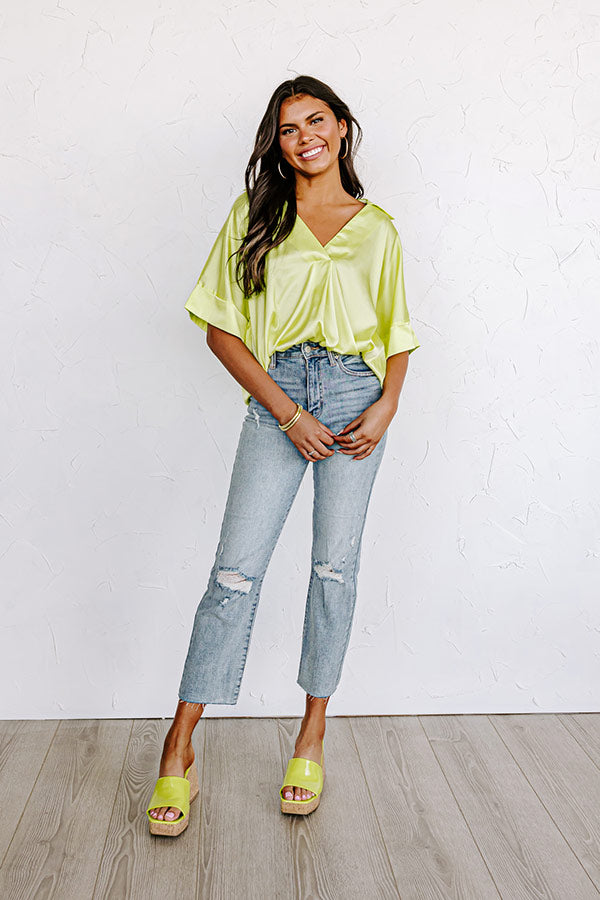 Best Weather Ever Satin Shift Top in Neon Yellow
