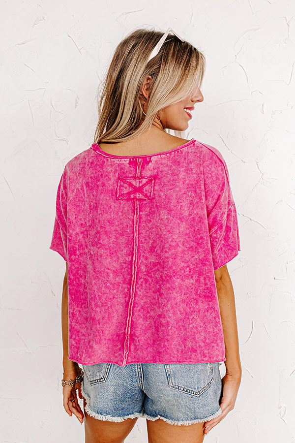 Cafe Afternoons Mineral Wash Crop Top in Hot Pink Image - 4