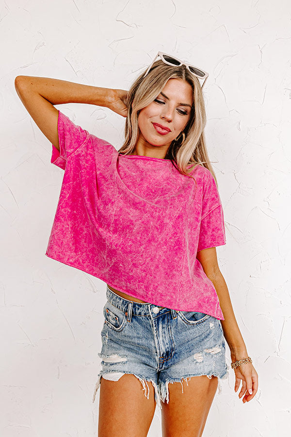 Cafe Afternoons Mineral Wash Crop Top in Hot Pink Image - 1