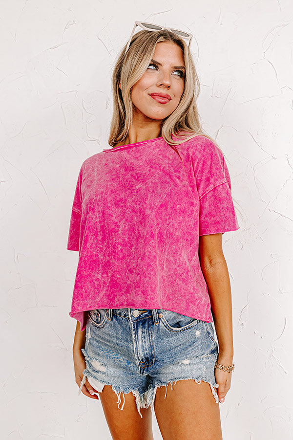 Cafe Afternoons Mineral Wash Crop Top in Hot Pink Image - 3