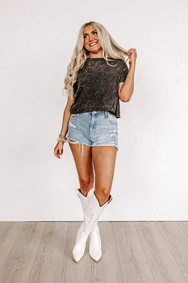 Cafe Afternoons Mineral Wash Crop Top in Vintage Black Image - 1