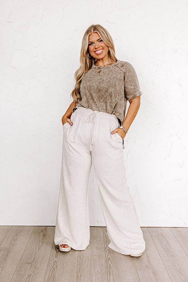 The Araceli High Waist Linen-Blend Pants in Stone Curves Image - 1