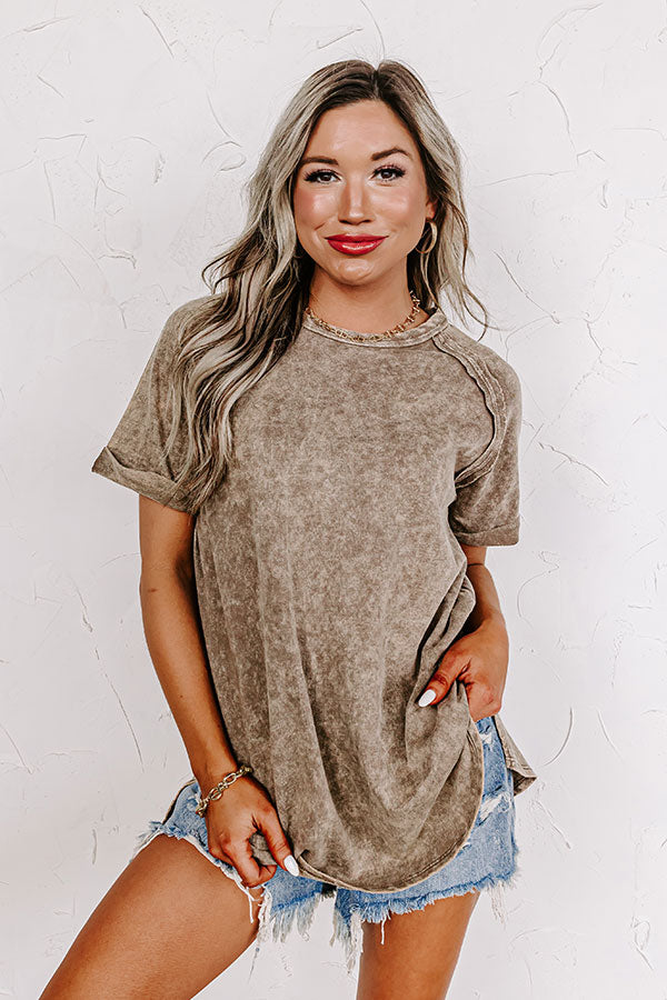 Happiness Defined Mineral Wash Tee in Taupe