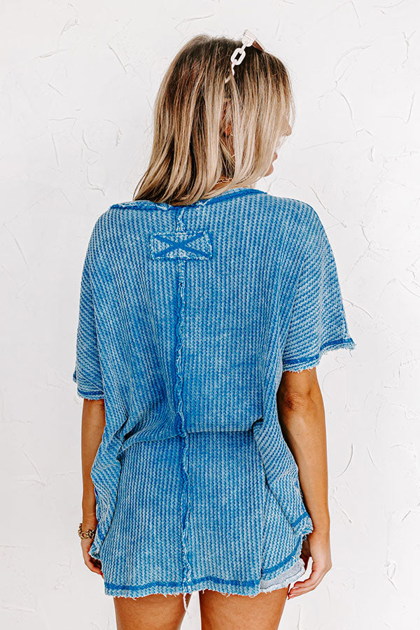 Mineral Washed Knit Casual Top & Shorts in Black