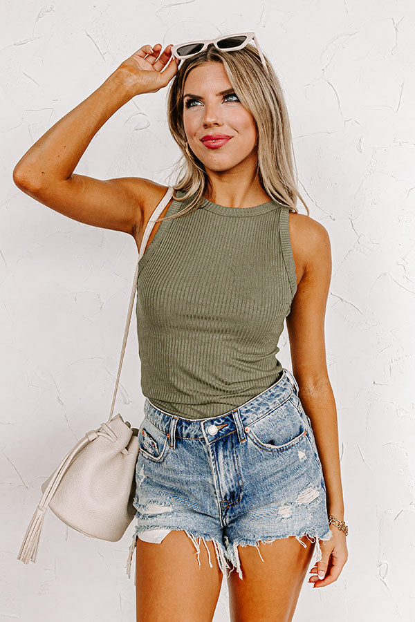 Carefree Days Ribbed Tank in Olive