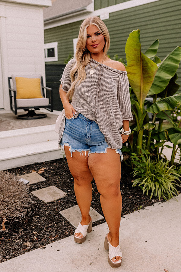 Along The Path Mineral Wash Knit Top In Taupe Curves Image - 2