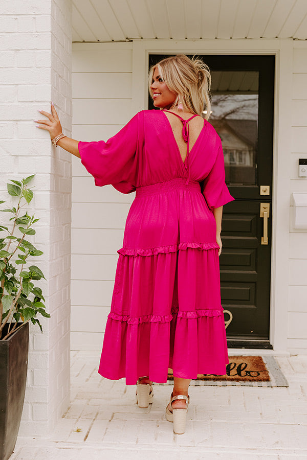 Sips of Chardonnay Satin Midi in Fuchsia Curves Image - 4