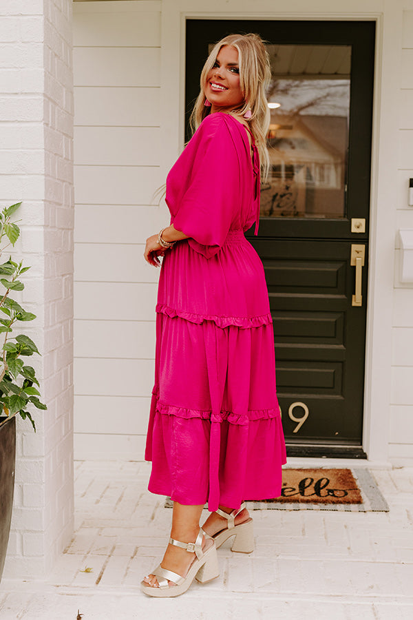 Sips of Chardonnay Satin Midi in Fuchsia Curves Image - 3