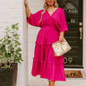 Sips of Chardonnay Satin Midi in Fuchsia Curves Image - 1