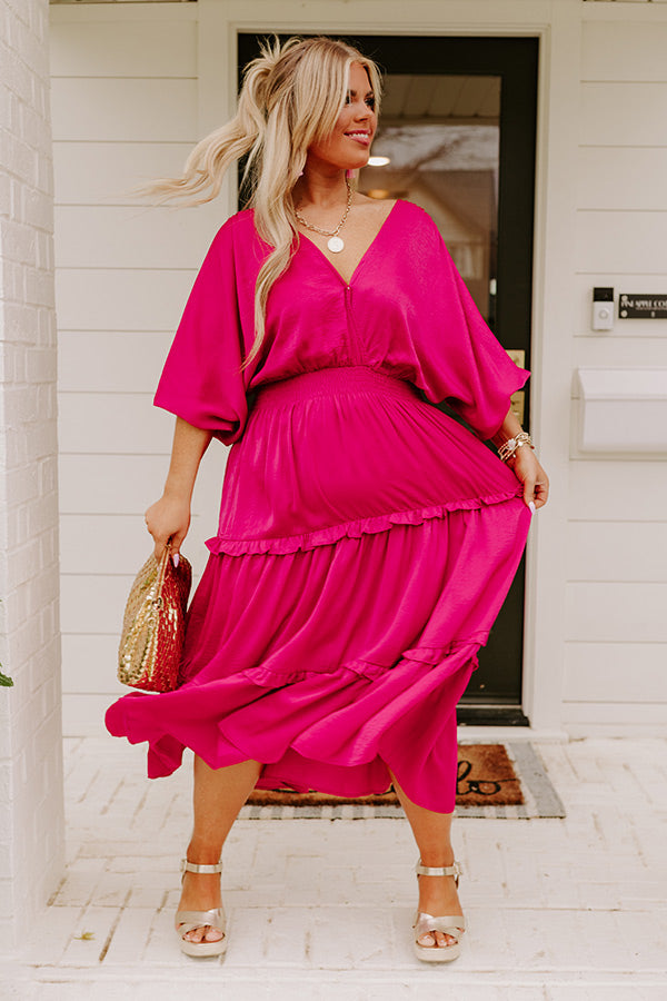 Sips of Chardonnay Satin Midi in Fuchsia Curves Image - 2