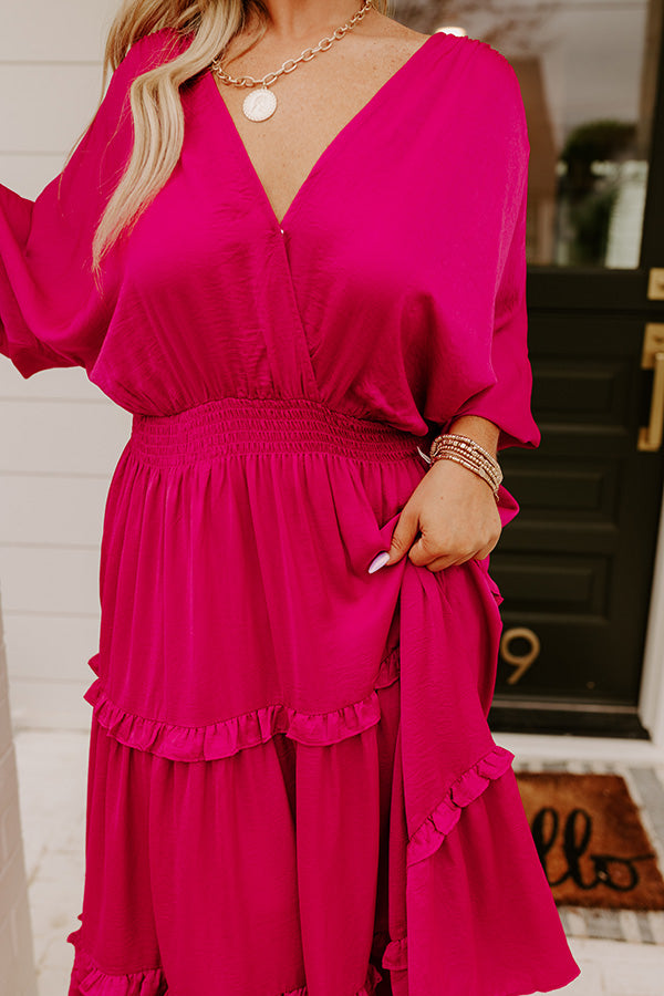 Sips of Chardonnay Satin Midi in Fuchsia Curves Image - 5