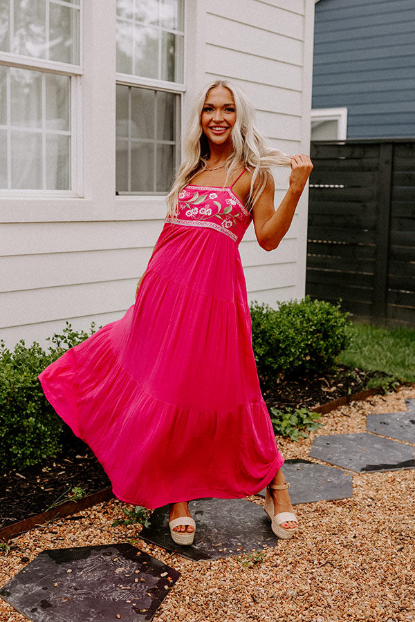 Coastal Calm Embroidered Maxi In Hot Pink