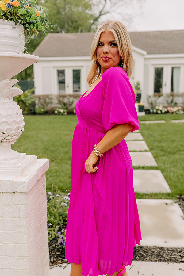 Recent Romance Pleated Midi In Fuchsia Curves Image - 4