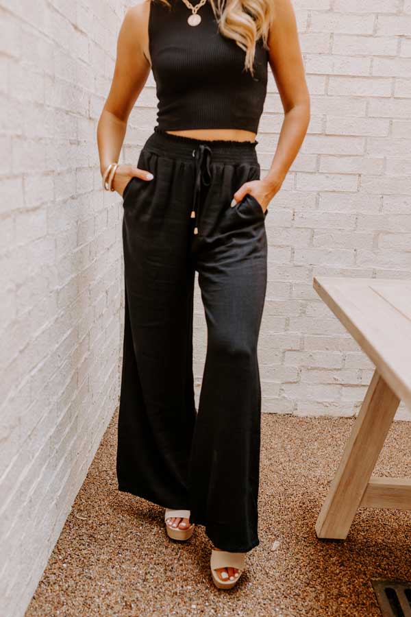 The Araceli High Waist Linen-Blend Pants in Black Image - 2