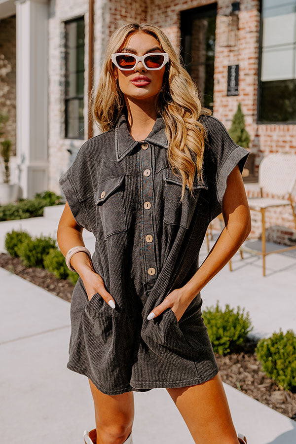 Wonderful Weekend Waffle Knit Romper in Vintage Black Image - 1